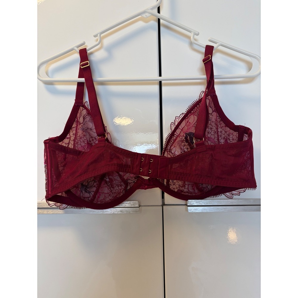 Victoria's Secret Burgundy Floral Embroidered Sheer Mesh Underwire Bra 34D - Picture 2 of 8